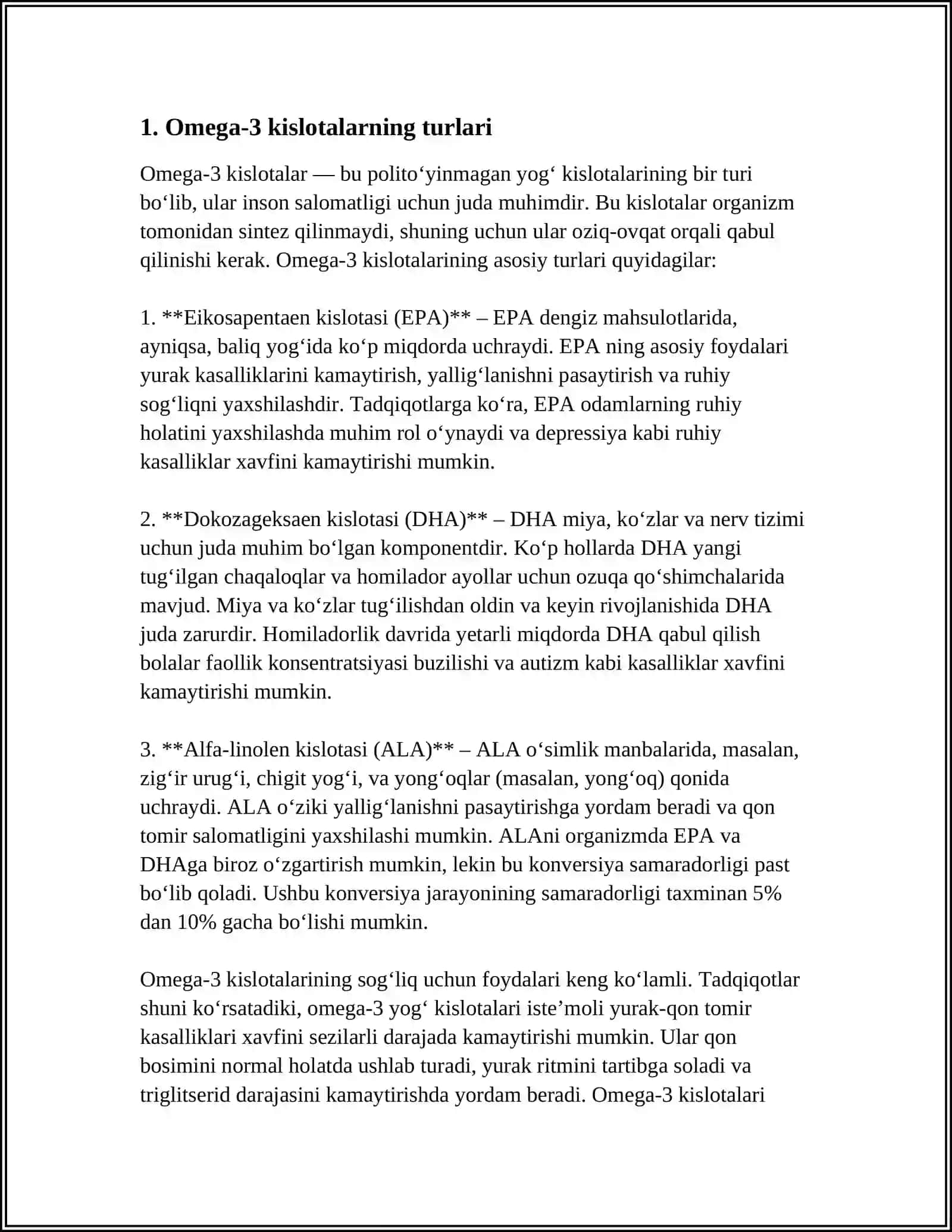 MUSTAQIL ISH Mavzu: OMEGA-3 KISLOTALAR 3