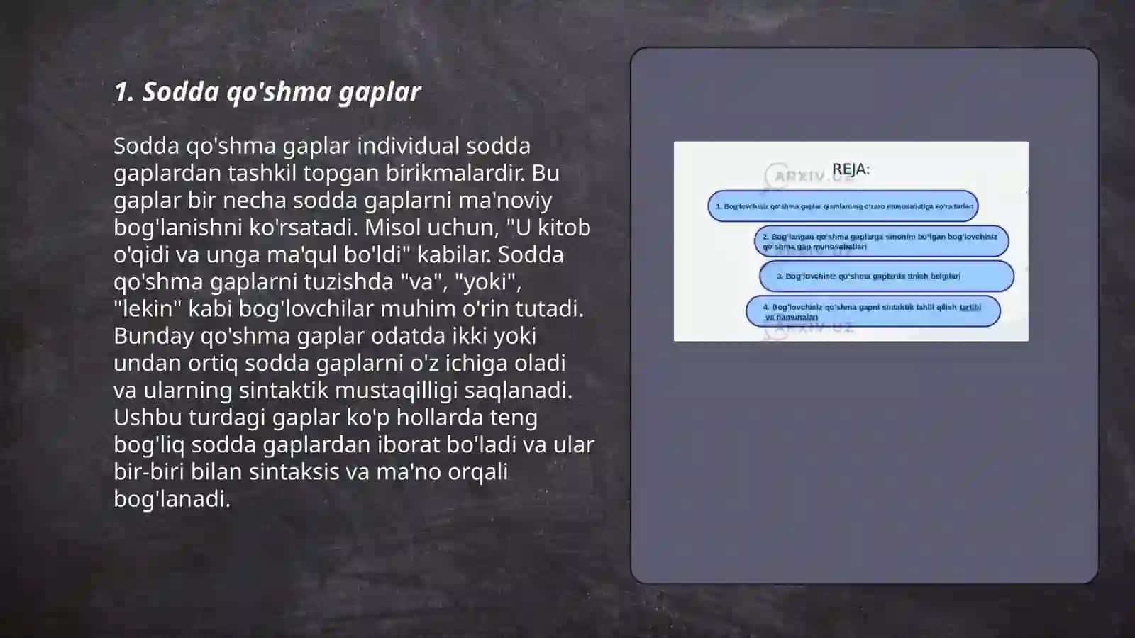 Bog'lovchisiz qo'shma gaplar 3