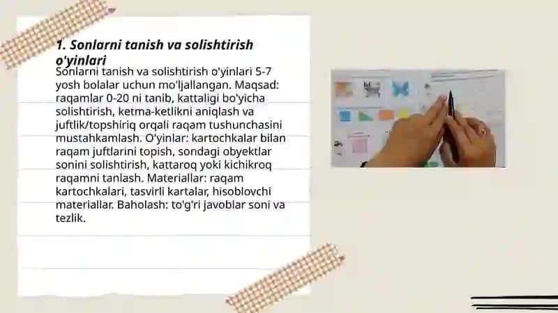 Sonlarni tanish va solishtirish o'yinlari 3