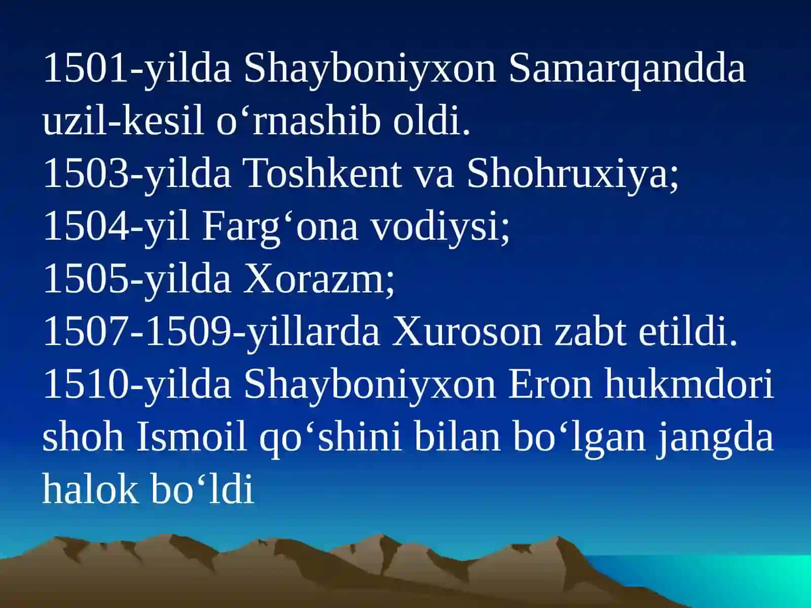 O‘ZBEKISTON TARIXIXVI-XXasrboshlari 3