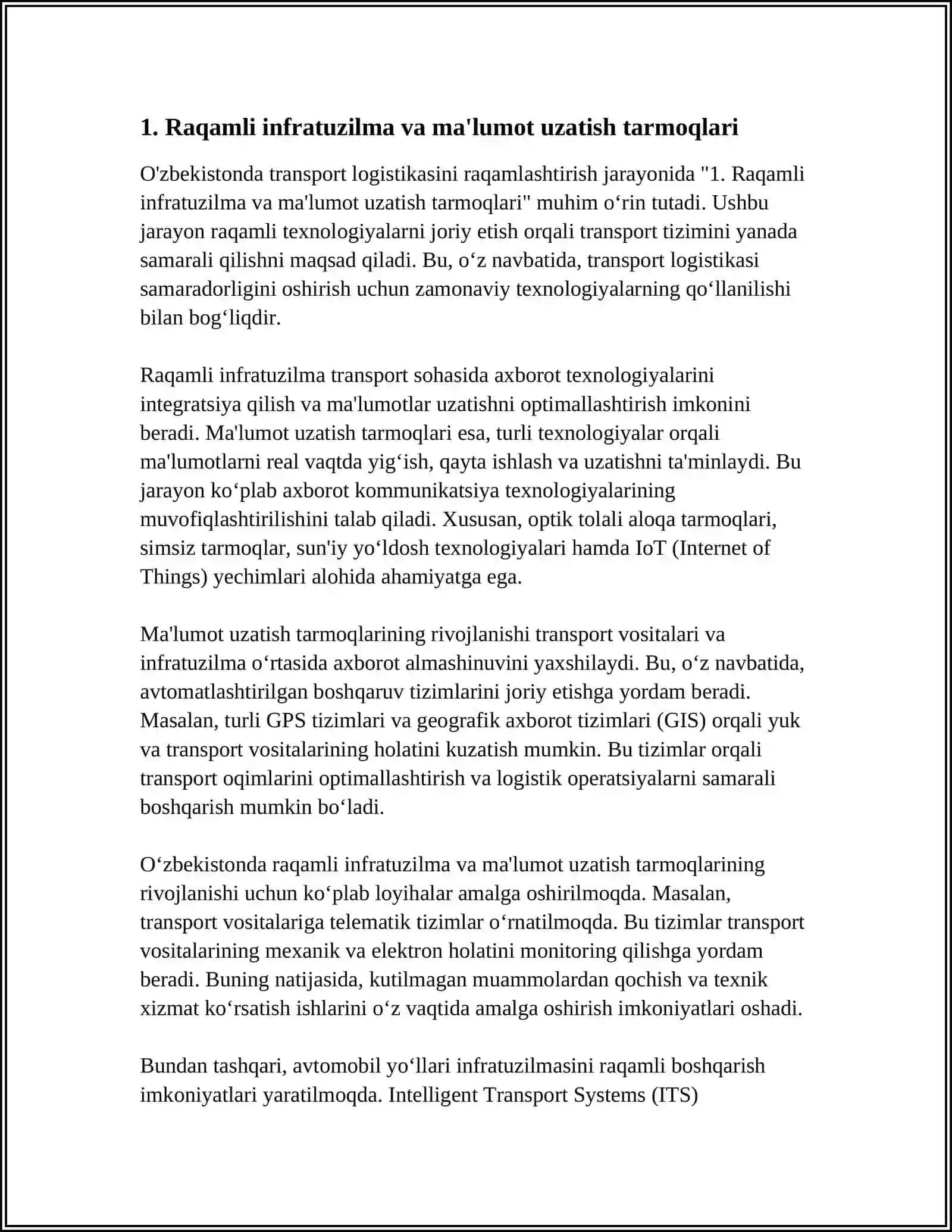 O‘ZBEKISTONDA TRANSPORT LOGISTIKASI RAQAMLASHTIRISH JARAYONI 3