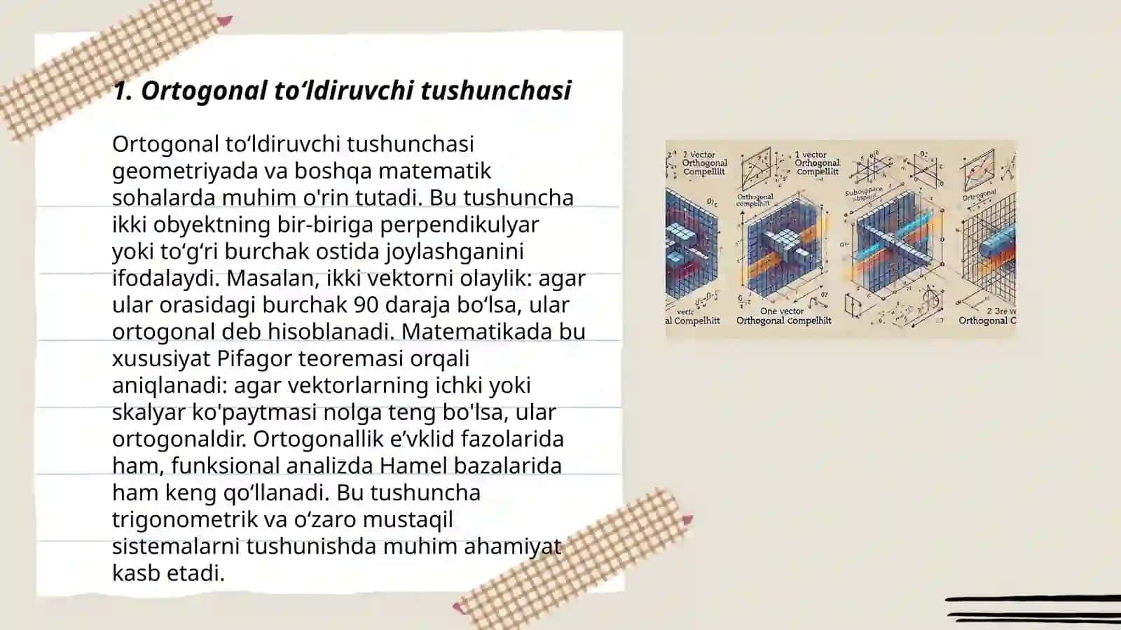 Ortogonal toʻldiruvchi va uning xossalari 3