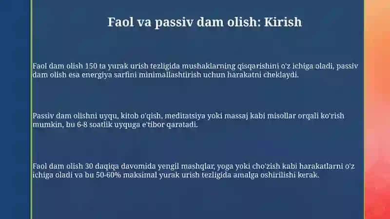 Faol va sust dam olish 3