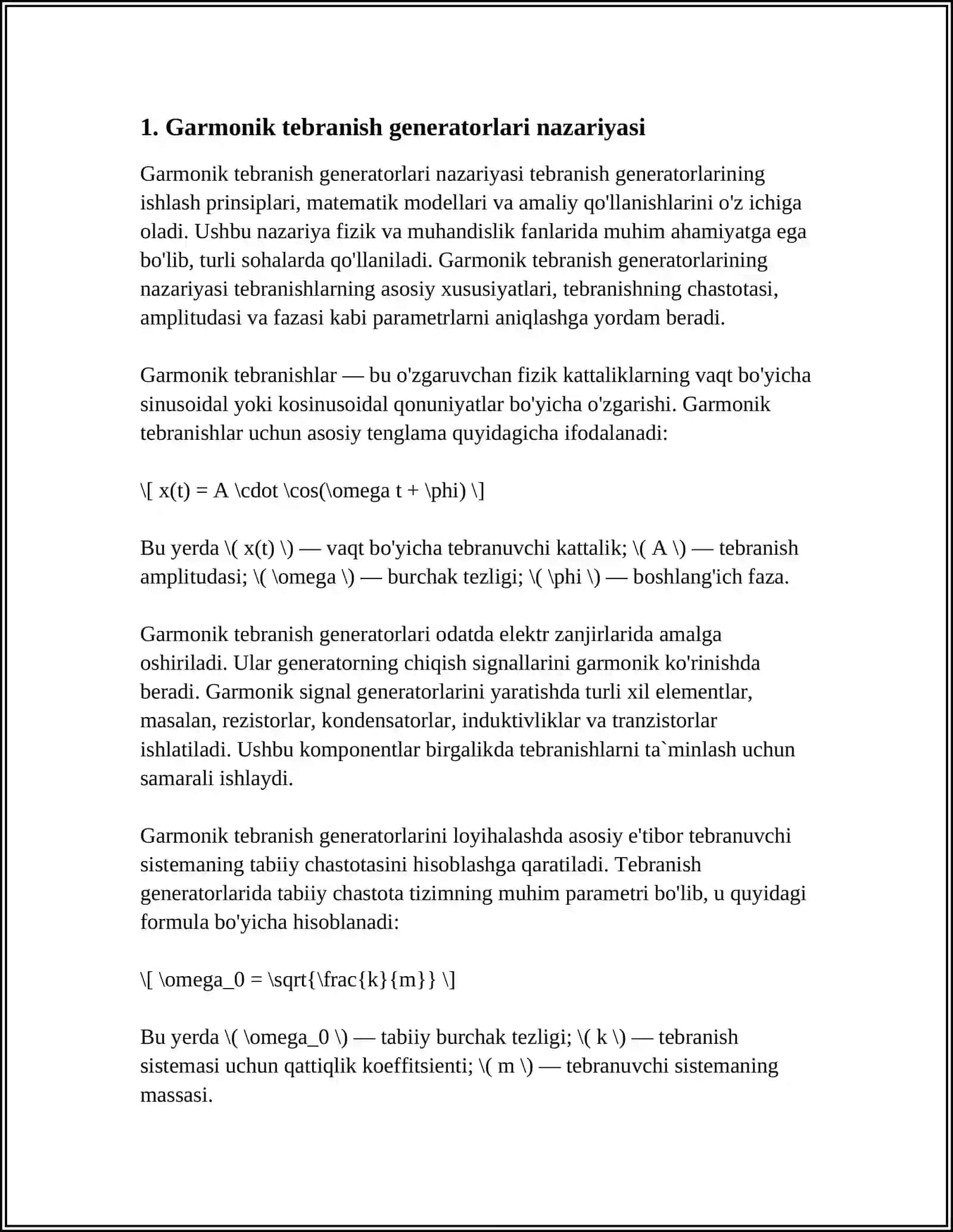 GARMONIK TEBRANISH HOSIL QILUVCHI QURILMALARNI LOYIHALASH. (GENERATORLAR) 3