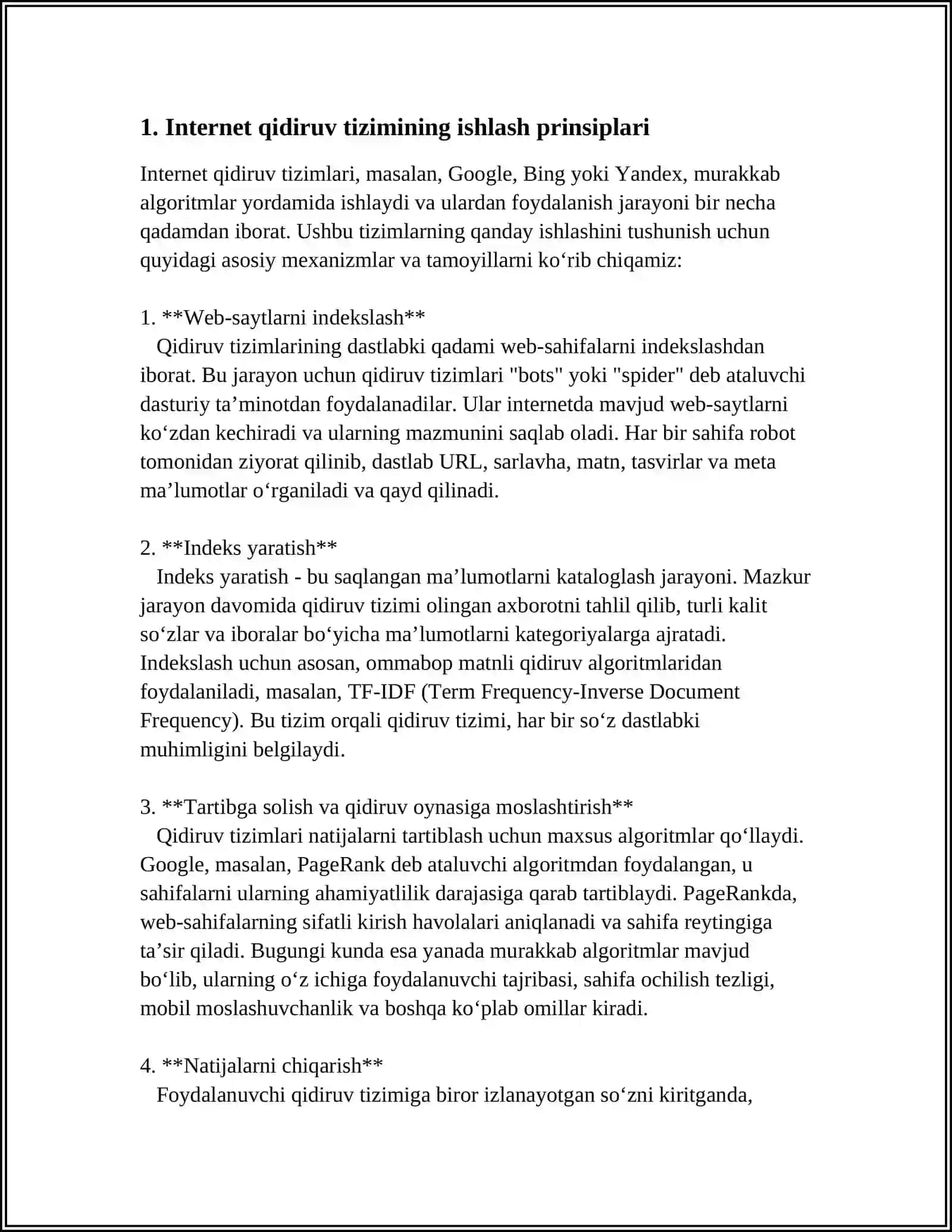 INTERNET QIDIRUV TIZIMIDA AXBOROTLAR QIDIRISHVA TAN LAST 3