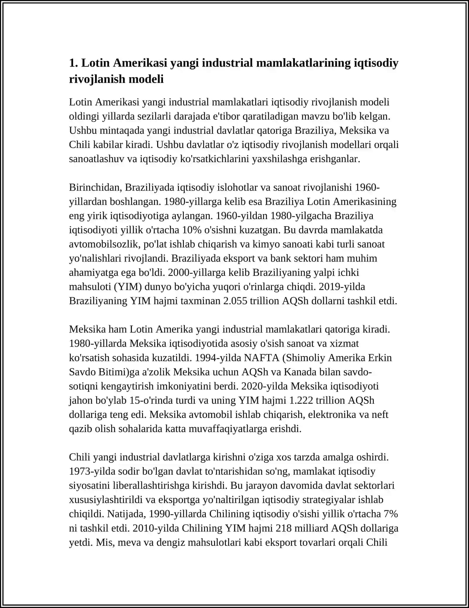 LOTIN AMERIKASI YANGI INDUSTRIAL MAMLAKATLARI IQTISODIY RIVOJLANISH MODELI 3
