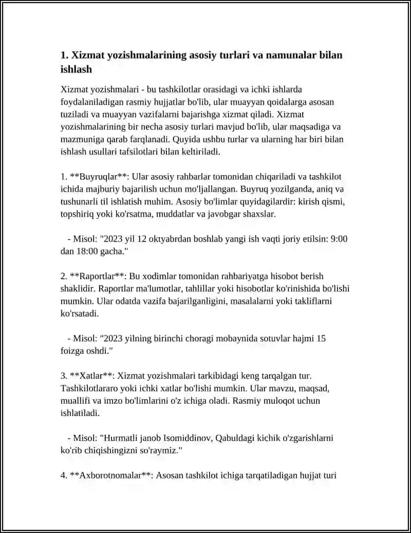 XIZMAT YOZISHMALARI NAMUNALARI BILAN ISHLASH 3