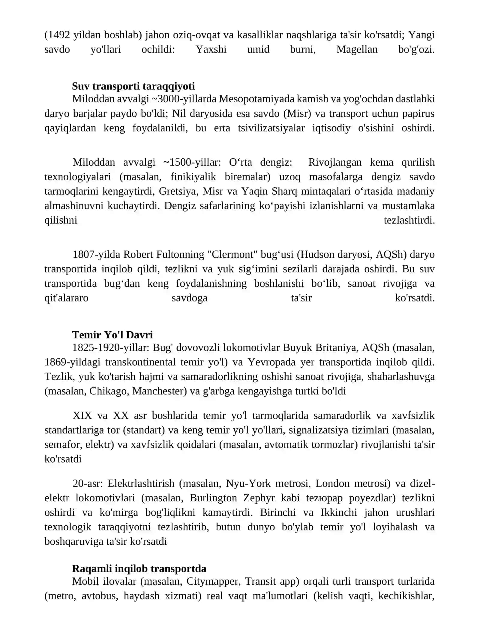 Transport turlari rivojlanishining tarixi 3
