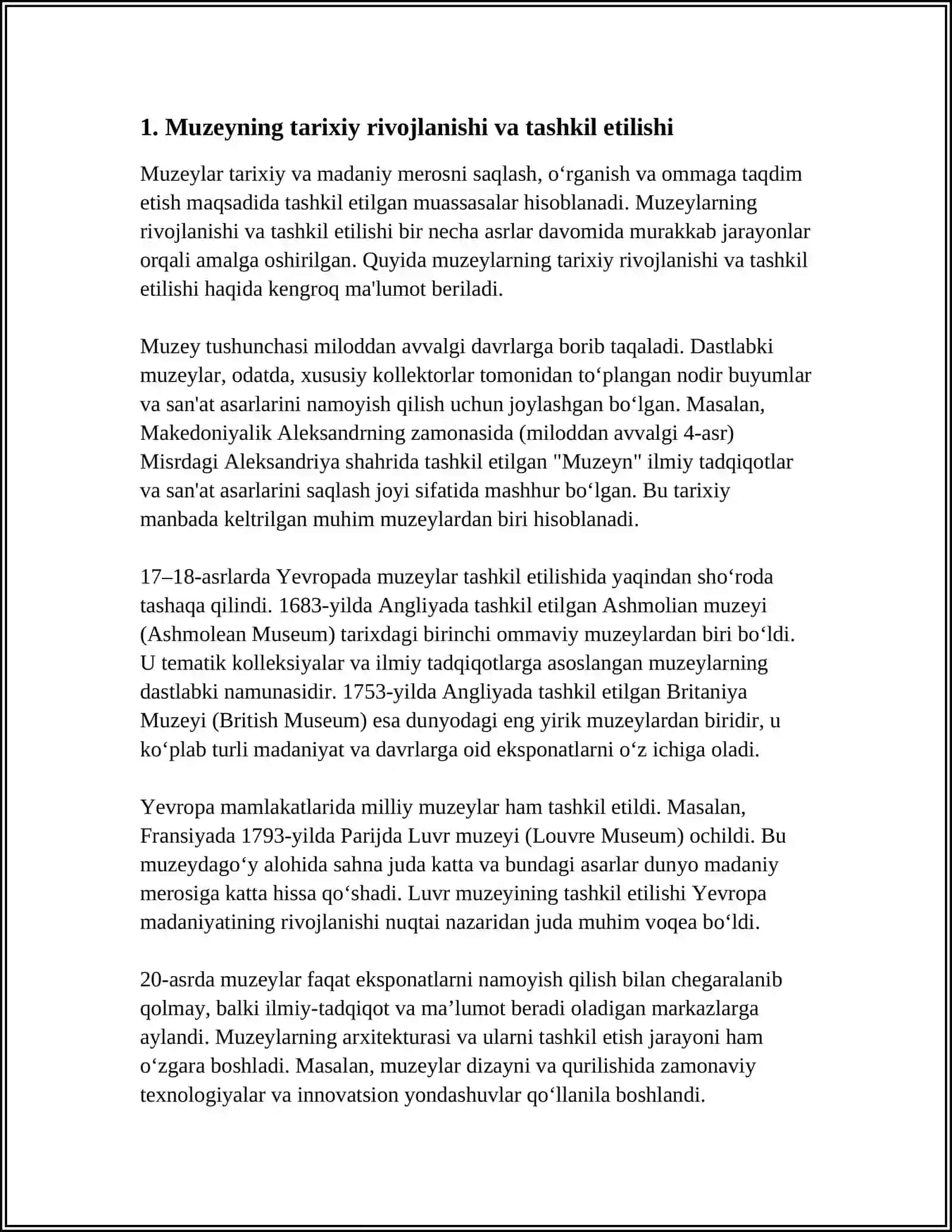 UZBEKISTON TARIXI DAVLAT MUZEYINING AHAMIYATI VA VAZIFALARI 3