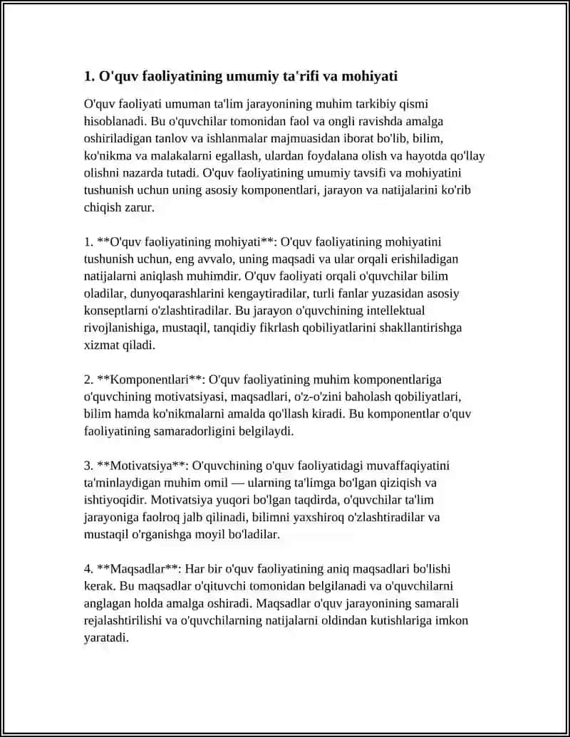 O'QUV FAOLIYATI UMUMIY XARAKTERIKASI 3
