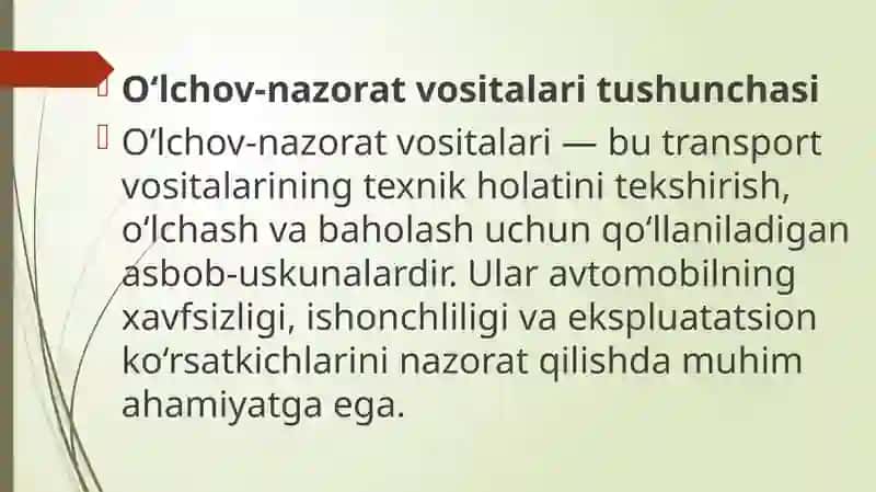 Avtomobil larga xizmat ko'rsatish da o'lchov nazorat vositalari. 3