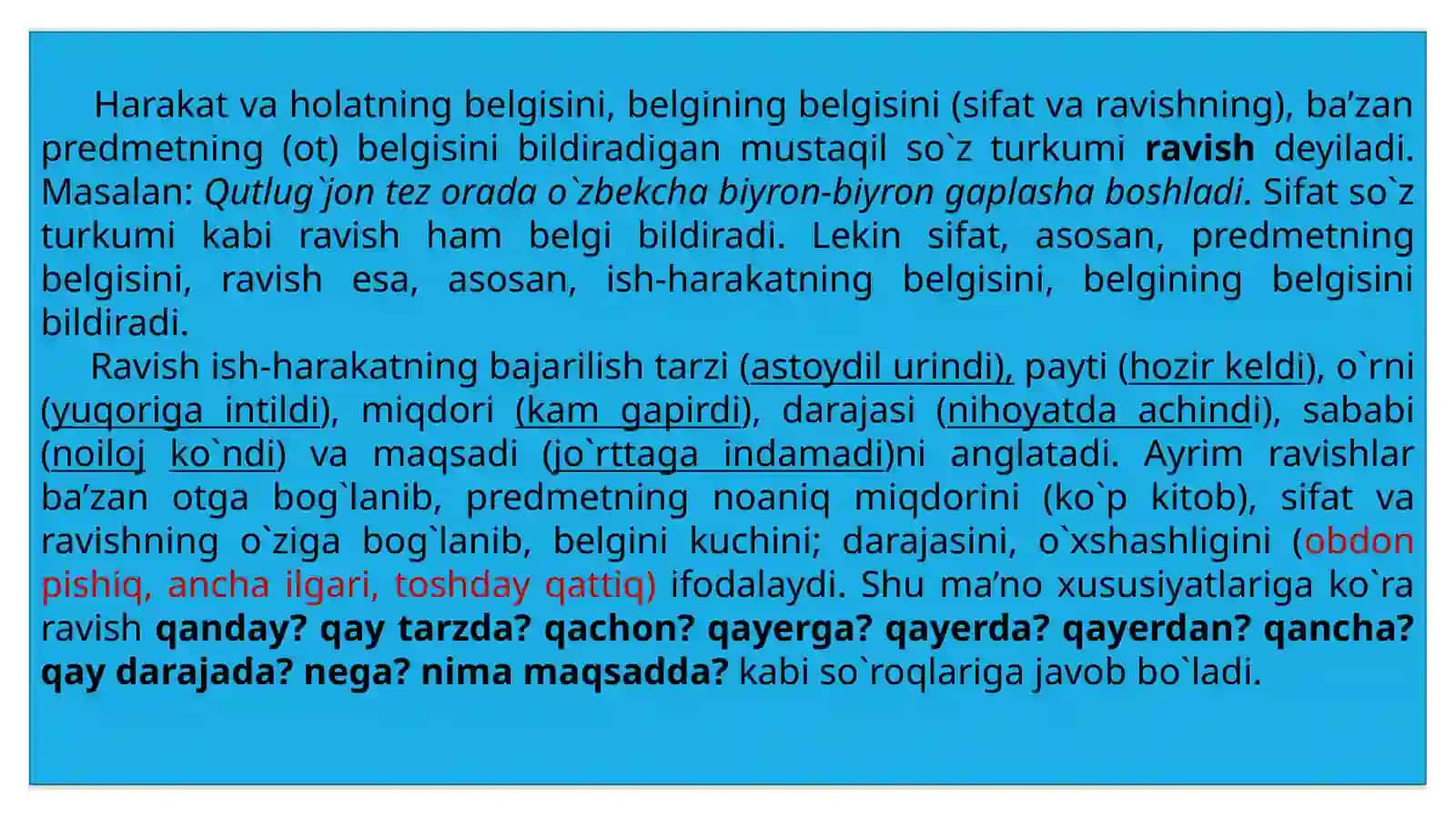 Ravish So’z turkumining o’ziga xos xususiyatlari 3