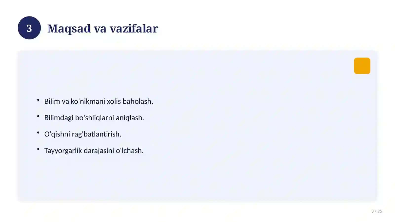 Pedagog attestatsiyasi test savollari to'plami 3