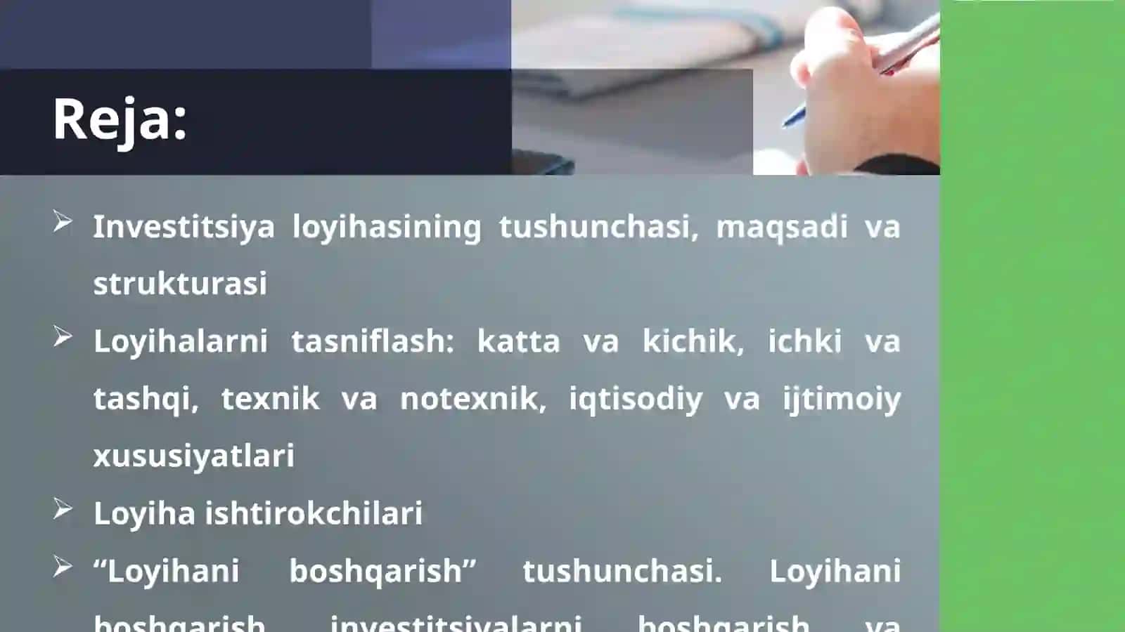 LOYIHANI BOSHQARISH ASOSLARI VA KONSEPSIYASI 3
