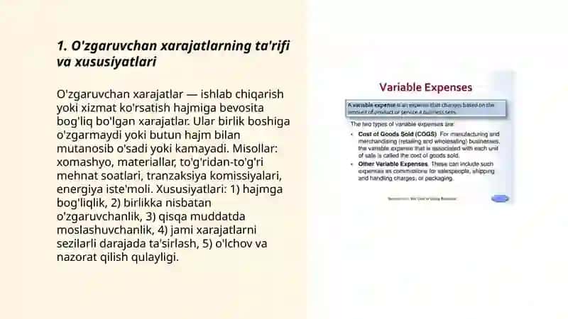 O'zgaruvchan xarajatlarning ta'rifi va xususiyatlari 3