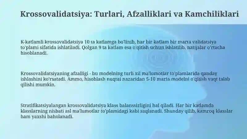Modelni bahohlash usullari cross valiation va materiklar 3