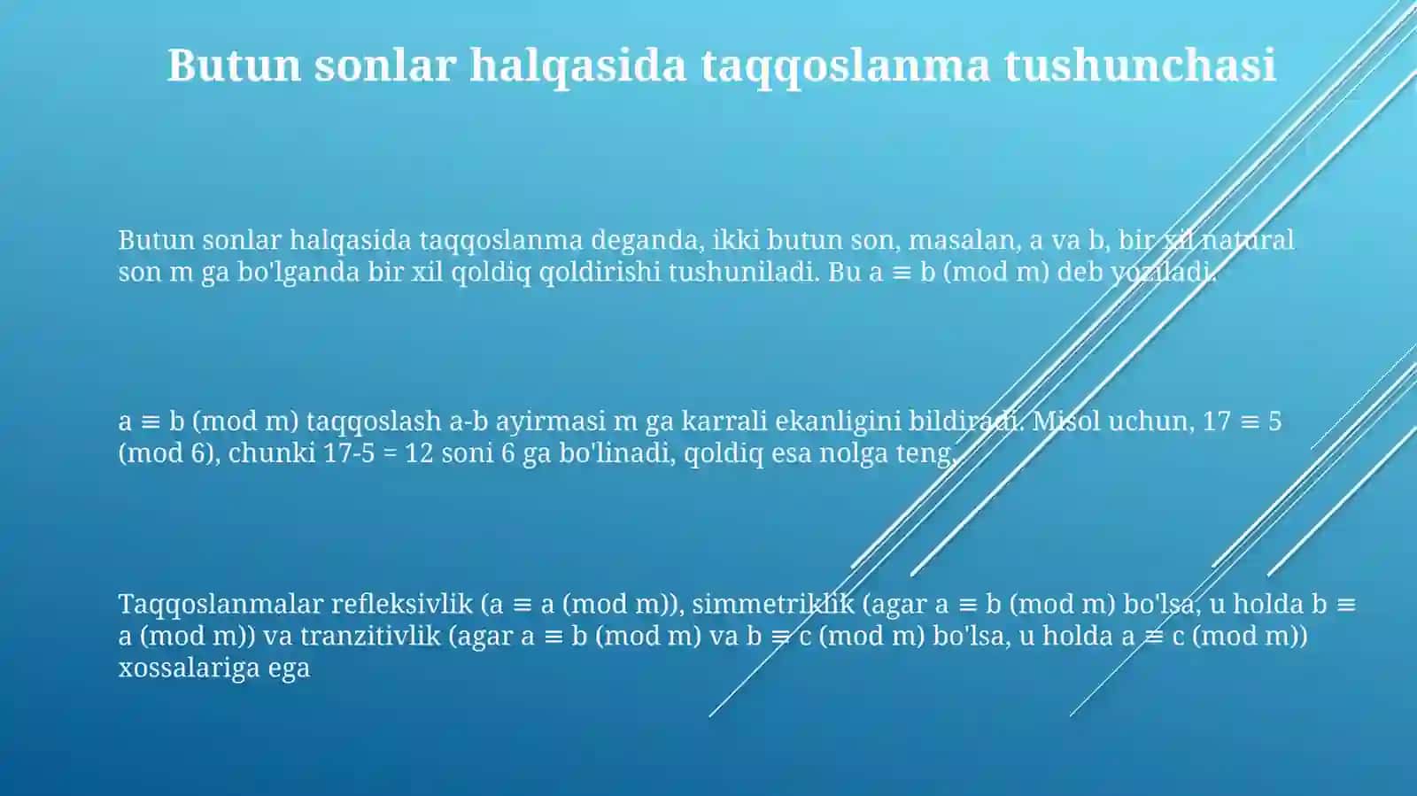 Butun sonlar halqasida taqqoslanmalar 3