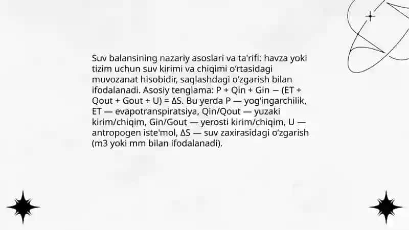 Suv balansini tuzish, suv resurslarini xlsoblash 3