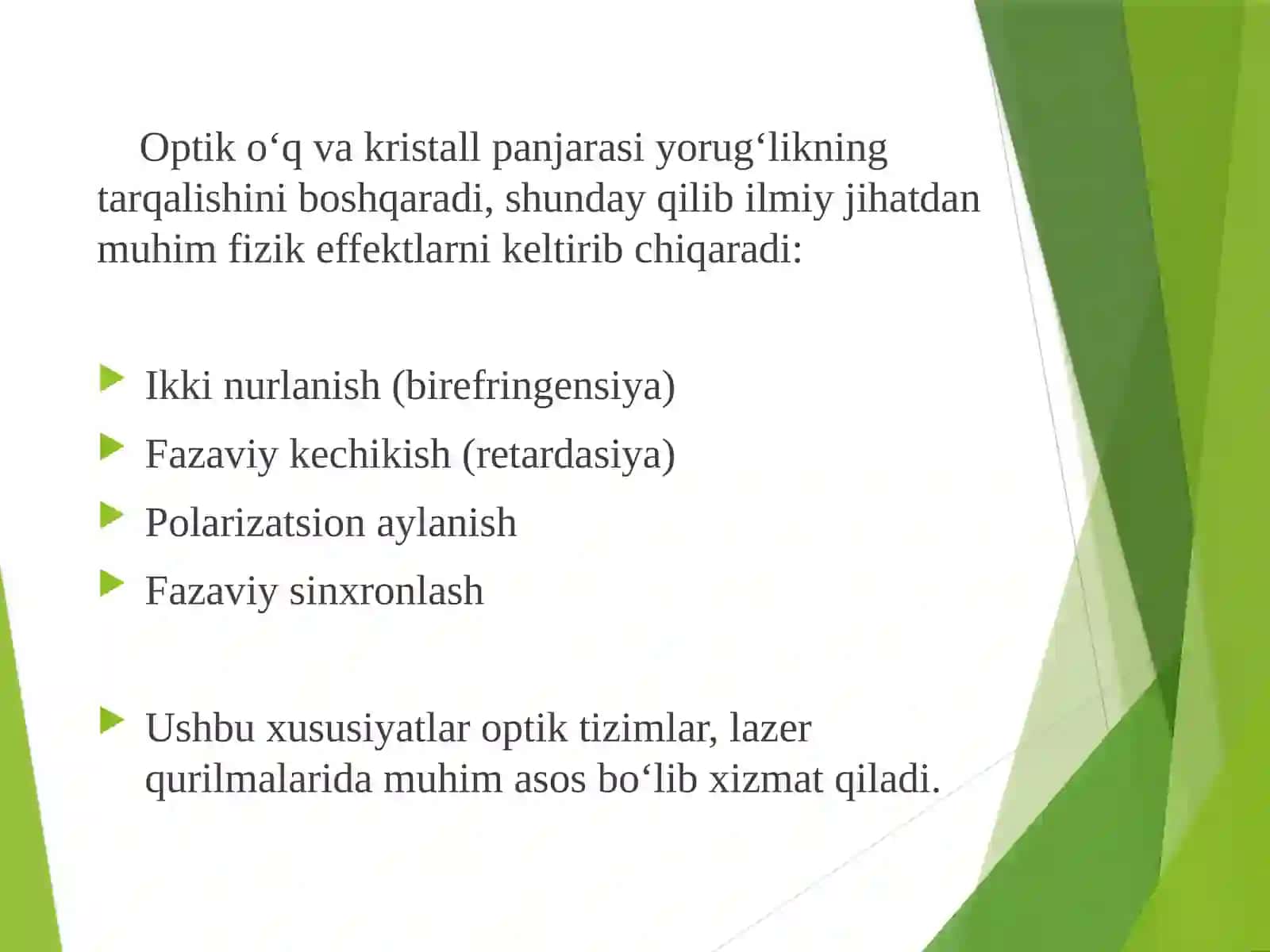 Taqdimot. Lazer fizikasida bir oʻqli optik kristallarda sindirish koʻrsatkichi indikatrisasi 3