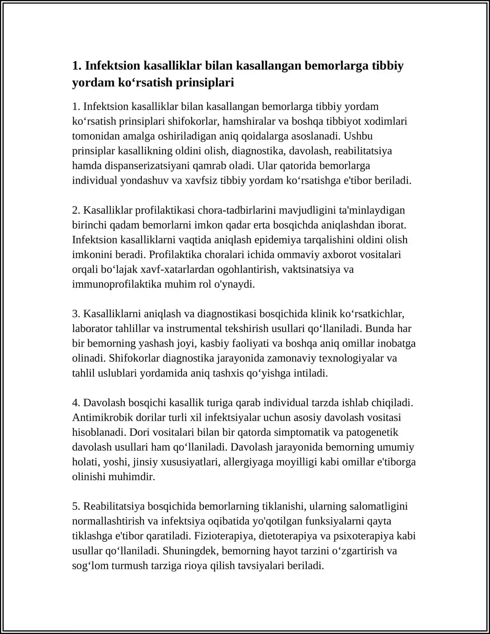 YUQUMLI KASALLIKLAR BILAN KASALLANGAN BEMORLARGA TIBBIY XIZMATNING BARCHA BO'G'INLARIDA YORDAM KO'RSATISH PRINSIPLARI VA DISPANSERIZATSIYA 3