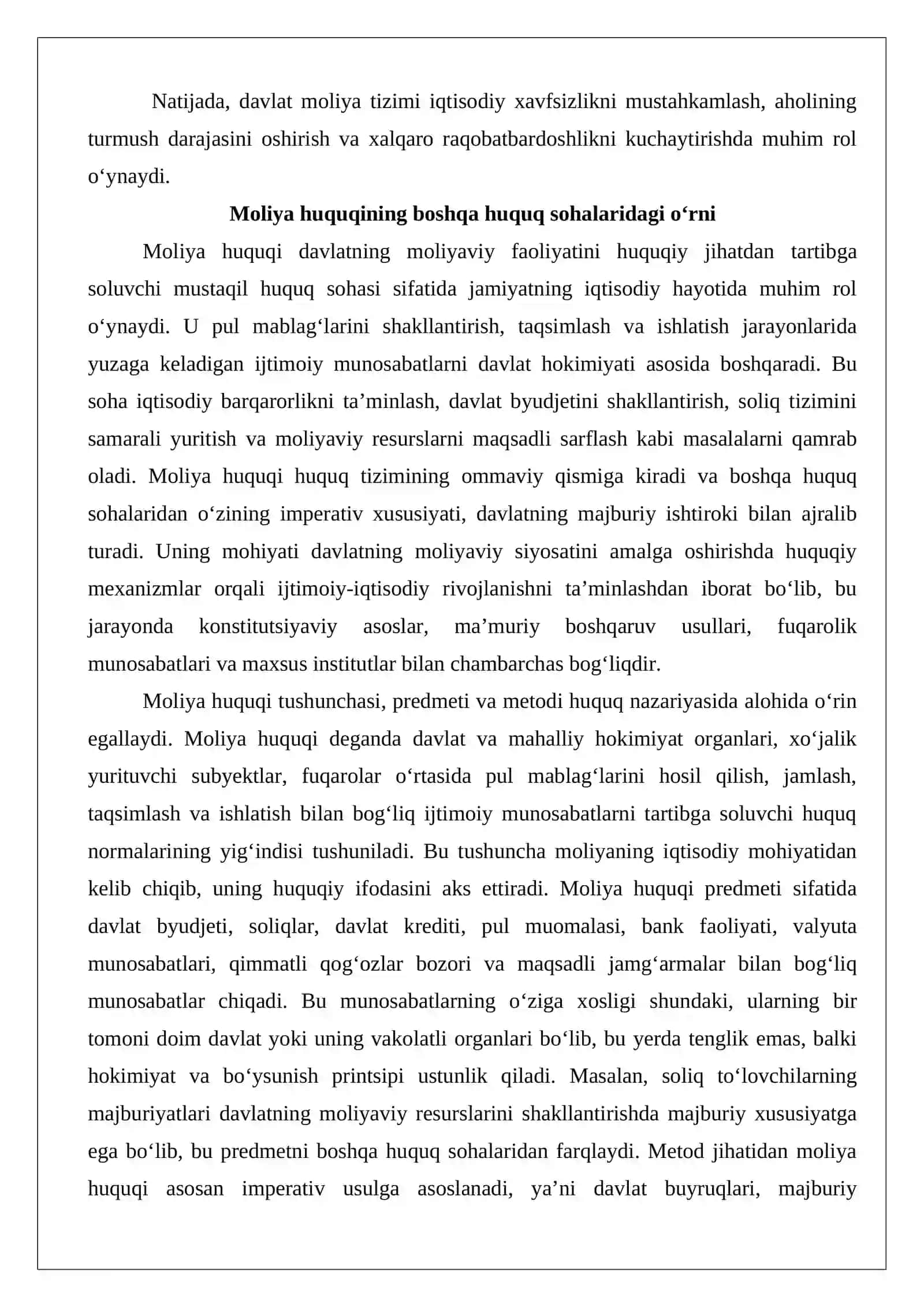 Moliya huquqining boshqa huquq sohalaridagi o‘rni 3