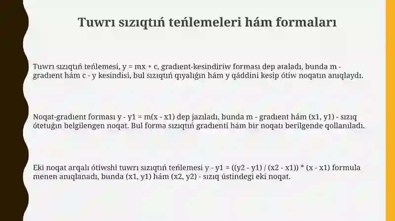 Tegislikte tuwrı sızıq teńlemeleri 3