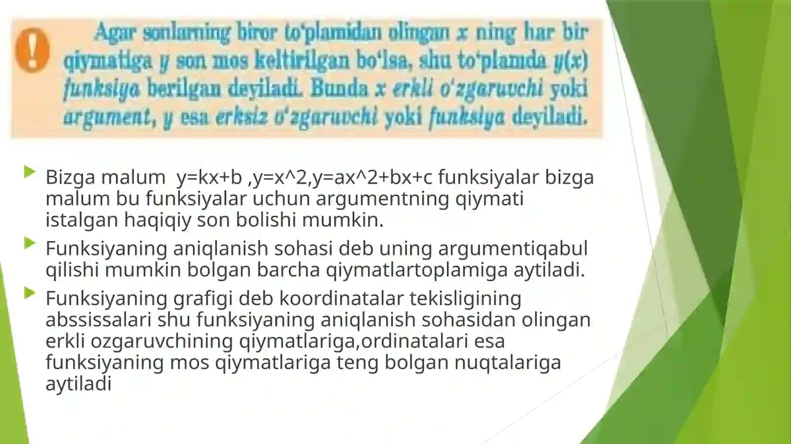 Funksiyaning o'sishi va kamayishi 3