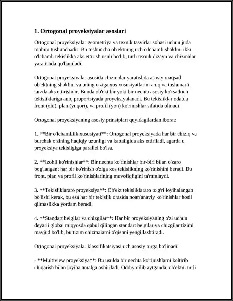 AUTOCAD DASTURIDA ORTOGONLAR PROYEKSIYALARNI BAJARISH (2D) 3