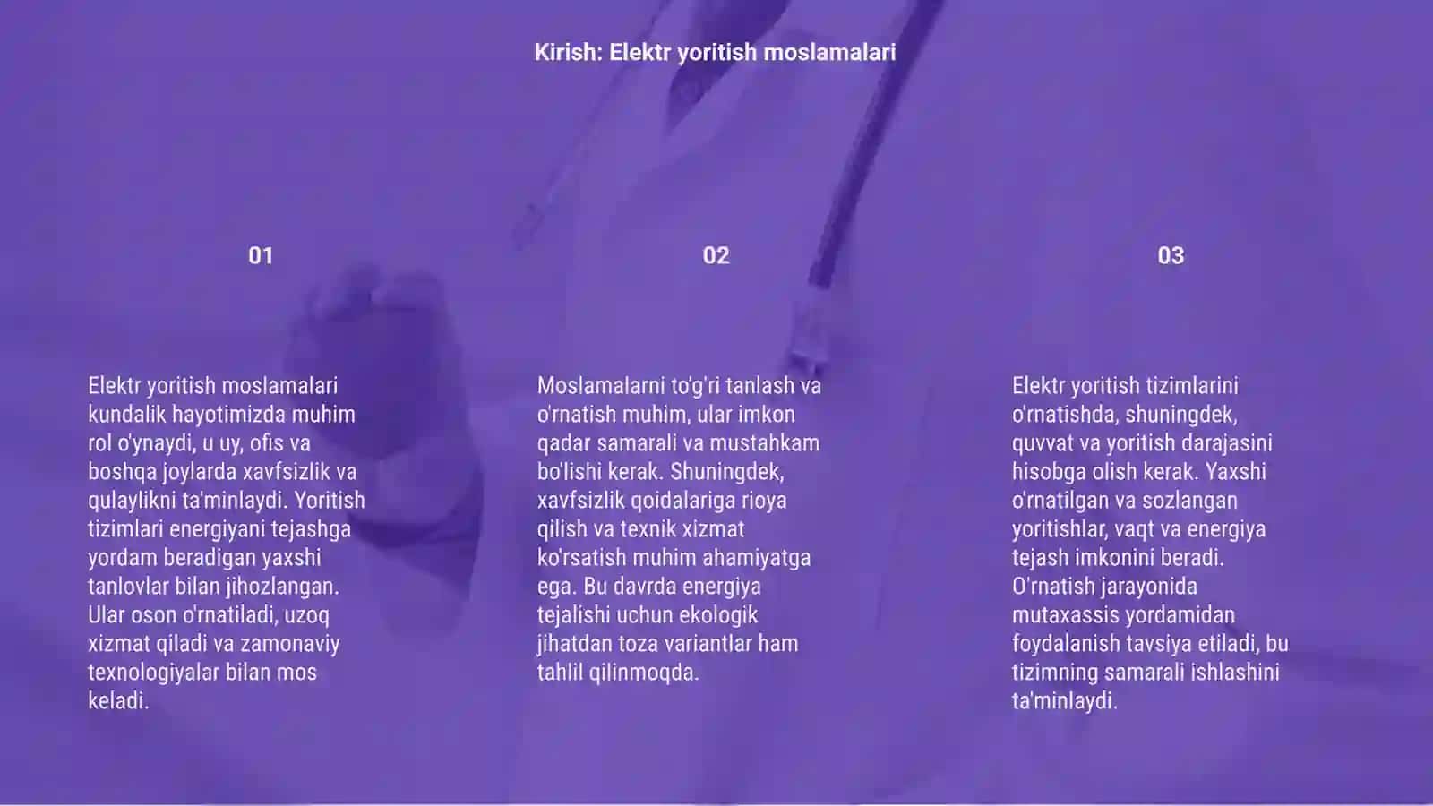 Elektr yoritish moslamalarini o'rnatish 3