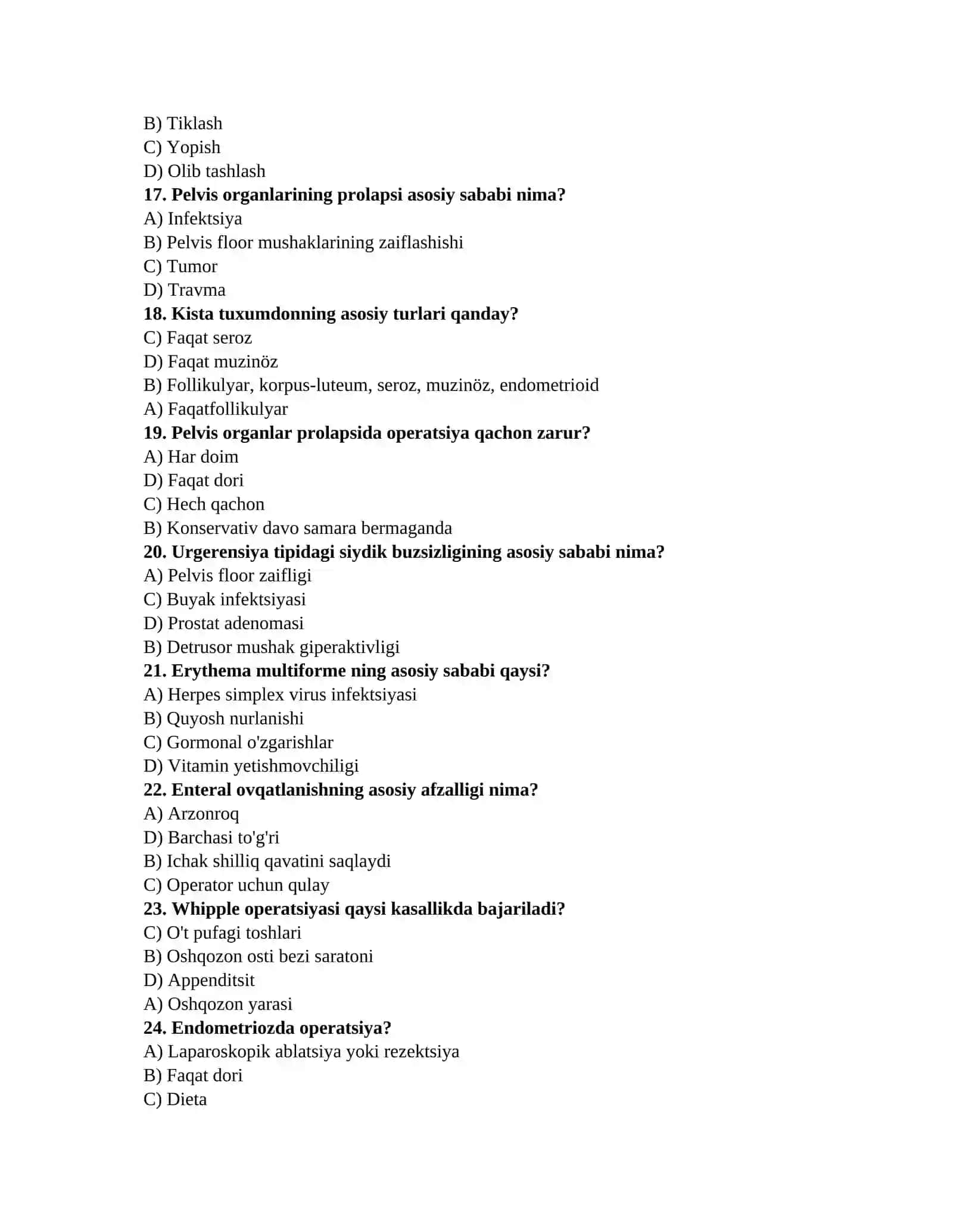 Tahlil bo'yicha testlar (Terapiya, Jarrohlik, Akusherlik-ginekologiya) 3