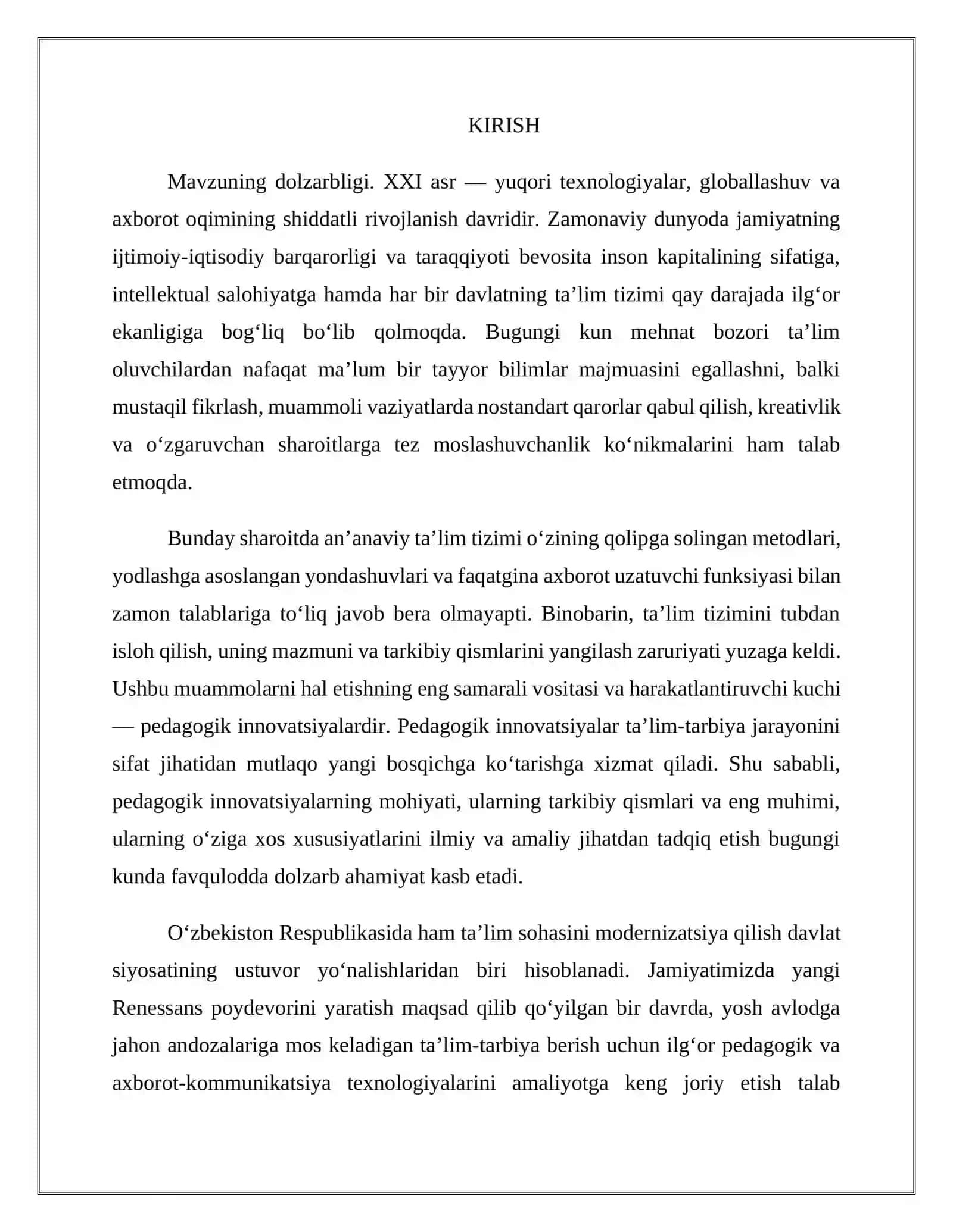 Pedagogik innovatsiyaning o‘ziga xos xususiyatlari 3