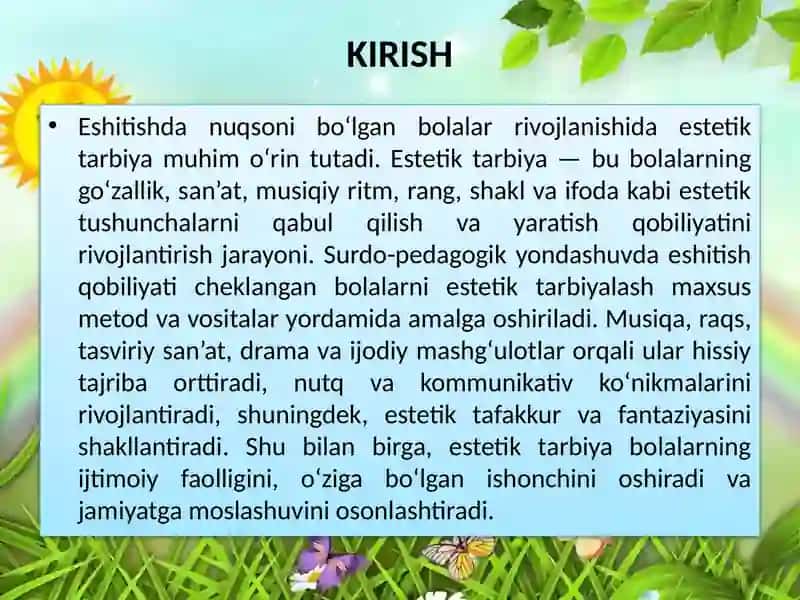 ESHITISHDA NUQSONI BO'LGAN BOLALARNI ESTITIK TARBIYALASH 3