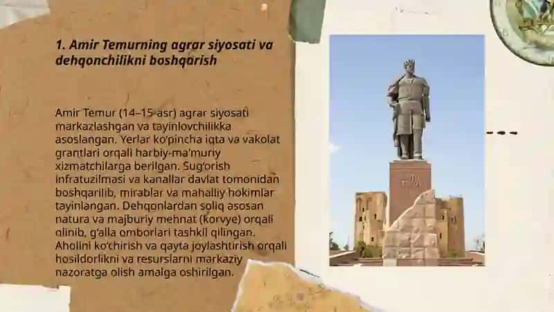 Amir Temurning iqtisodiy qarashlari 3