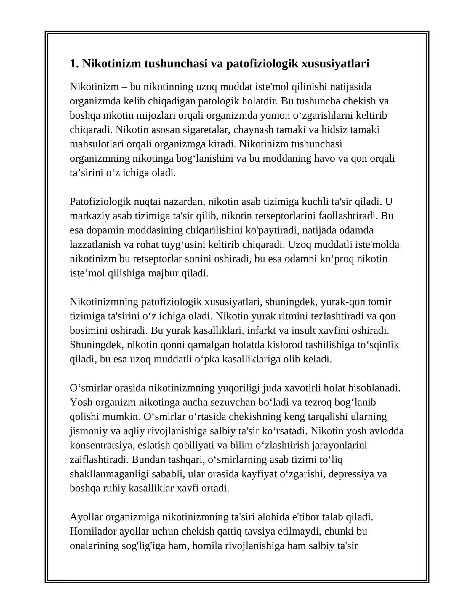 NIKOTINIZM VA UNING ASORATLARI.NIKOTINIZMNING O'SMIRLAR VA AYOLLAR ORGANIZMIGA TA'SIRI 3