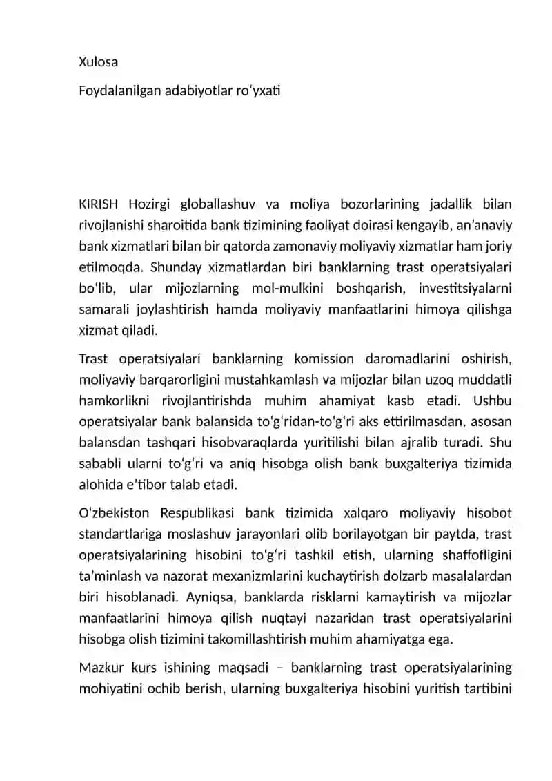 Banklarning trast operatsiyalari va ularning hisobi 3