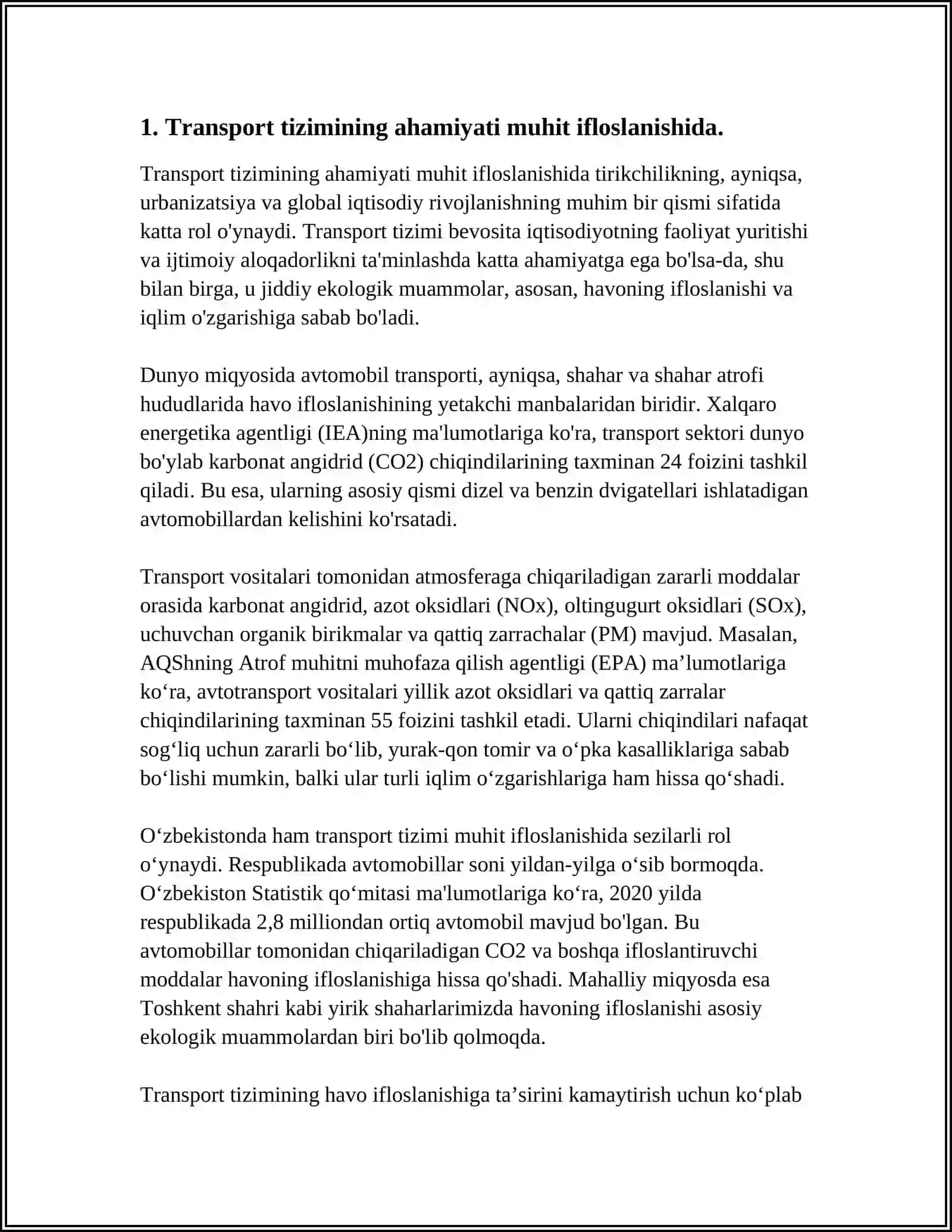 MUHIT IFLOSLANISHIDA TRANSPORTNING OʻRNI 3