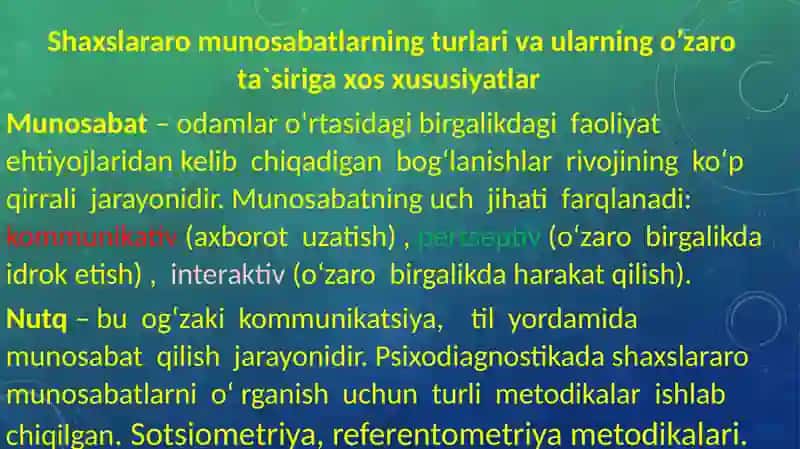 SHAXSLARARO MUNOSABATLAR PSIXODIAGNOSTIKASI 3