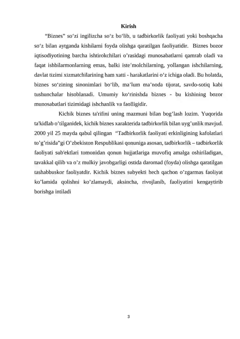 O’ZBEKISTONDA KICHIK BIZNES VA XUSUSIY TADBIRKORIKNI QO’LLAB QUVVATLANISHI 3