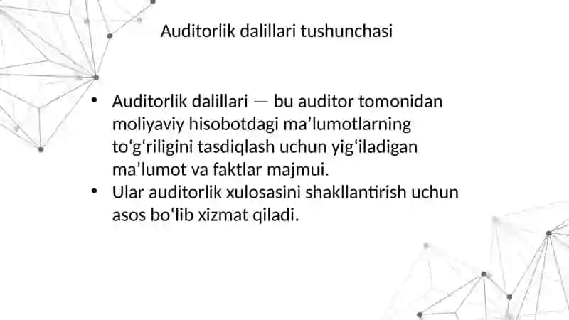 Auditorlik dalillarining yetarliligi tushunchasi 3