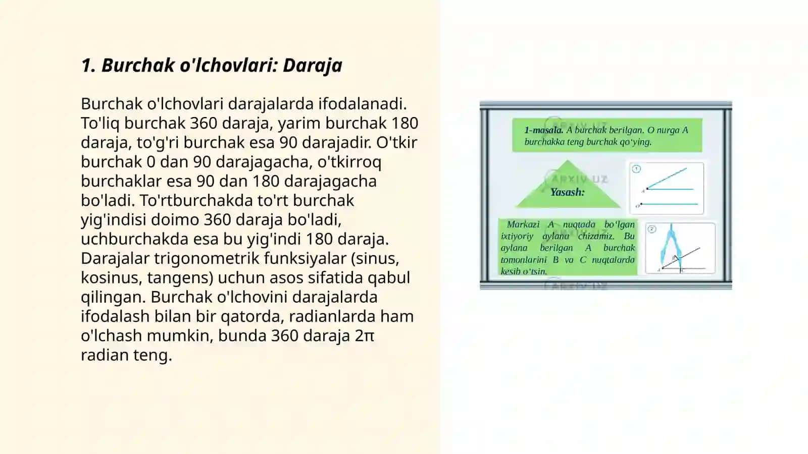Burchak o'lchovlari turlari 3