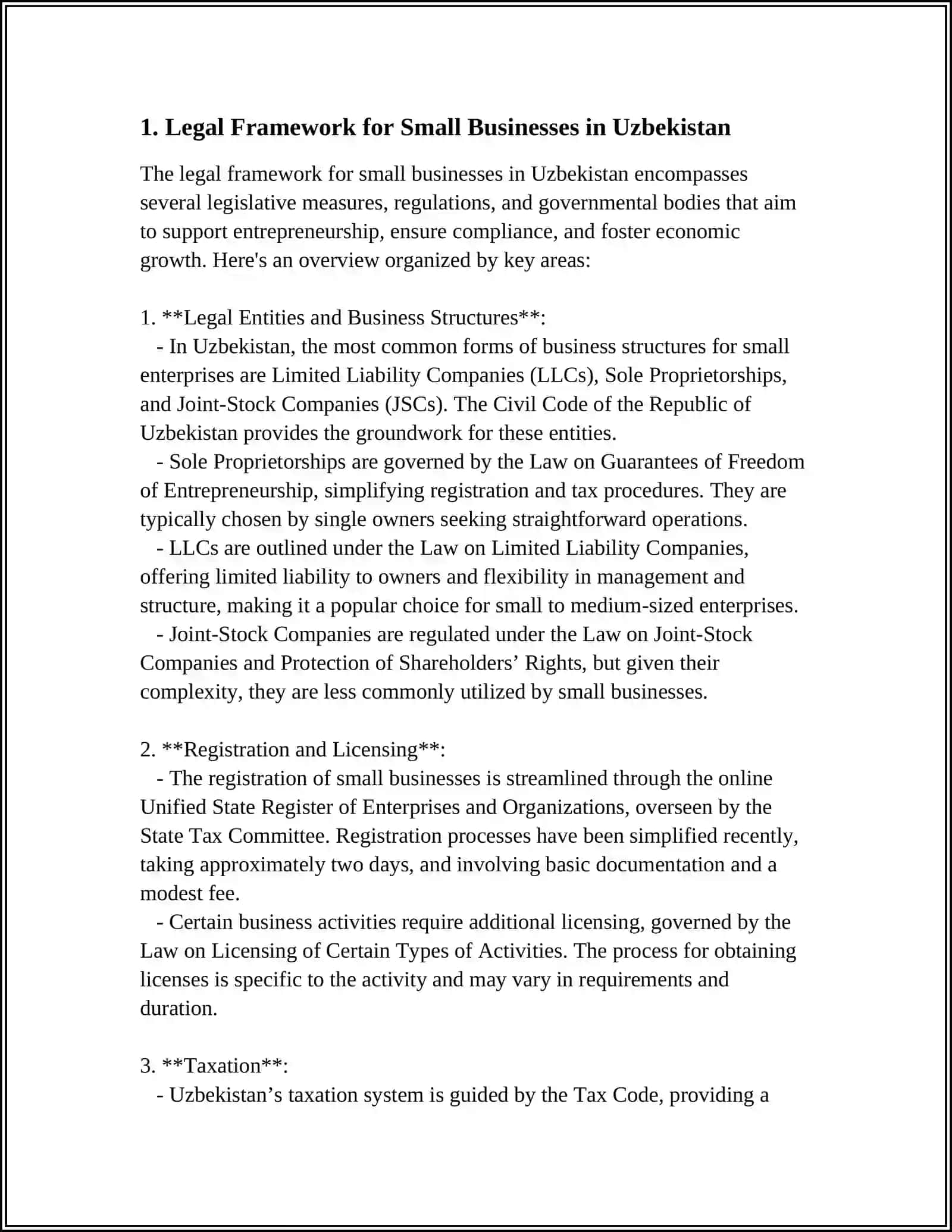 Legal Framework for Small Businesses in Uzbekistan 3