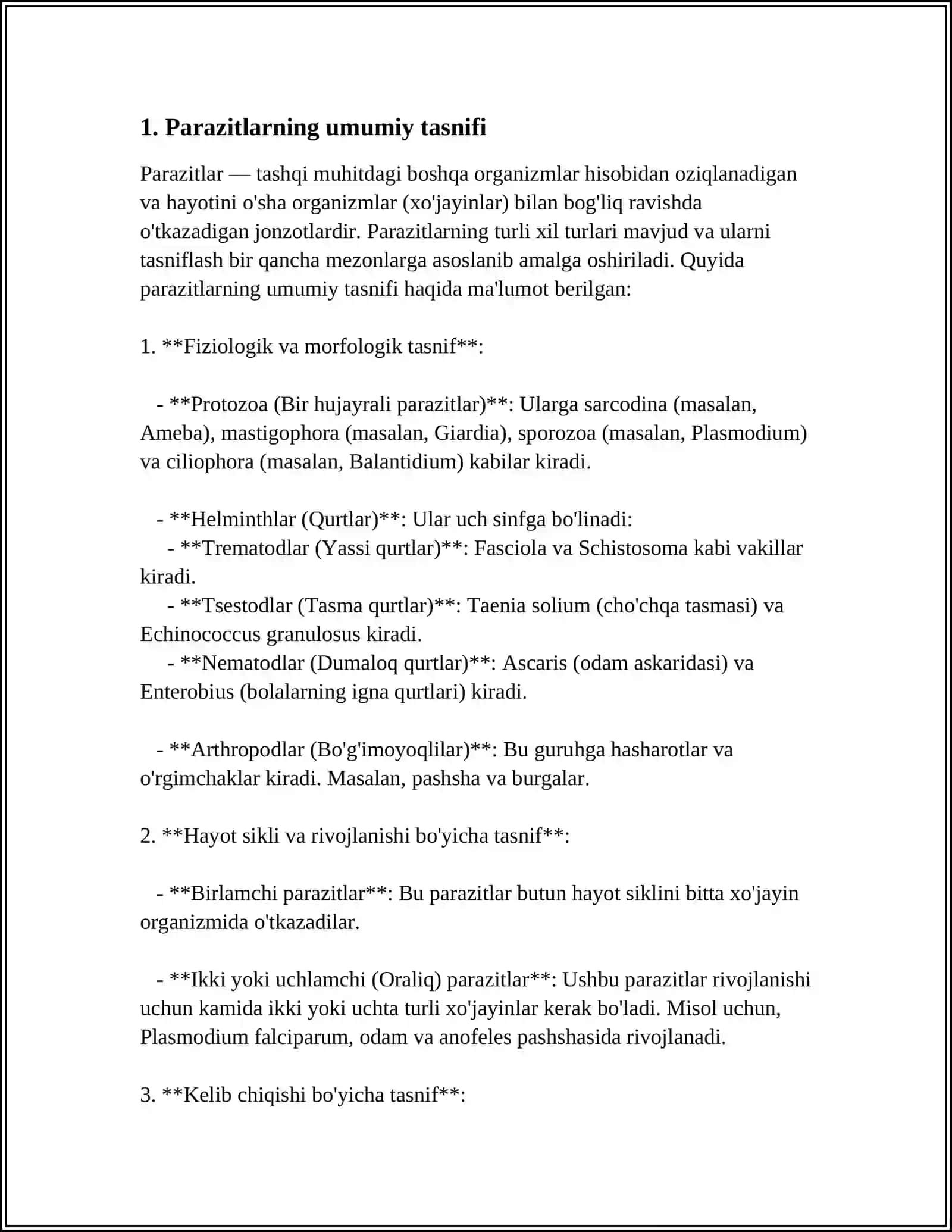 TIBBIYOT PARAZITOLOGIYASI. TIBBIYOT PROTOZOOLOGIYASI 3