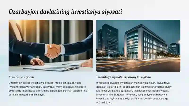 Ozarbayjon davlatining investatsiya tahlili. Taqdimot 3