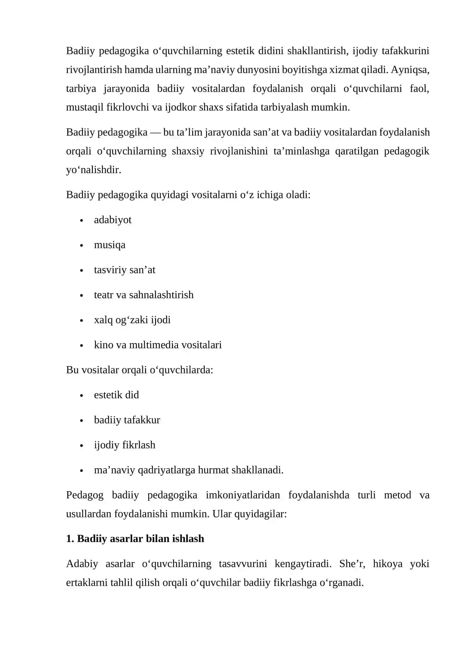 Badiiy pedagogika imkoniyatlaridan foydalanishda kreativ yondashuv 3