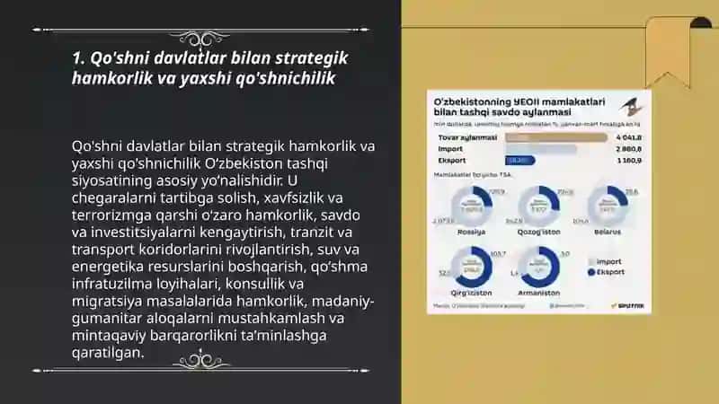 O’zbekistoning faol tashqi siyosatining muxim yo’nalishlari 3