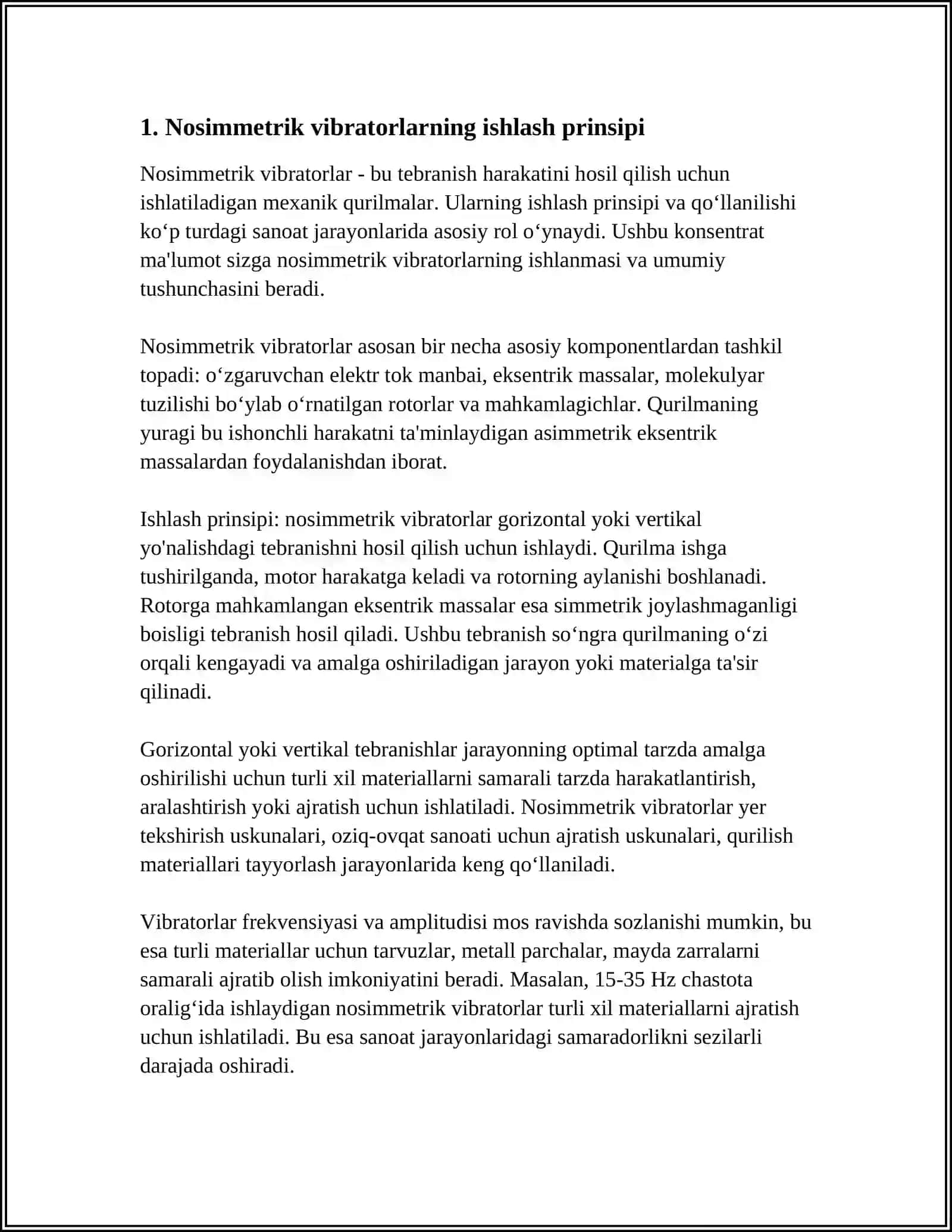 NOSIMMETRIK VIBRATORNING MAYDONI 3