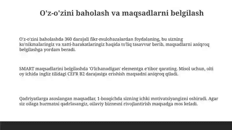 KASBIY RIVOJLANISH REJASINI TUZISH 3