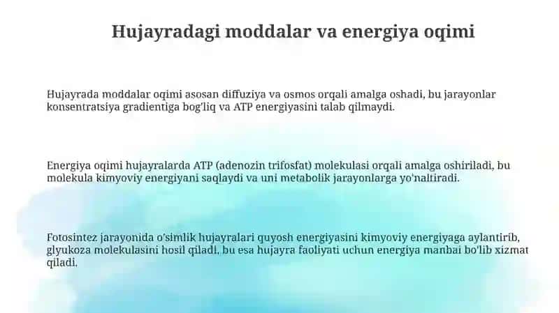 Hujayradagi moddalar va energiya oqimi 3