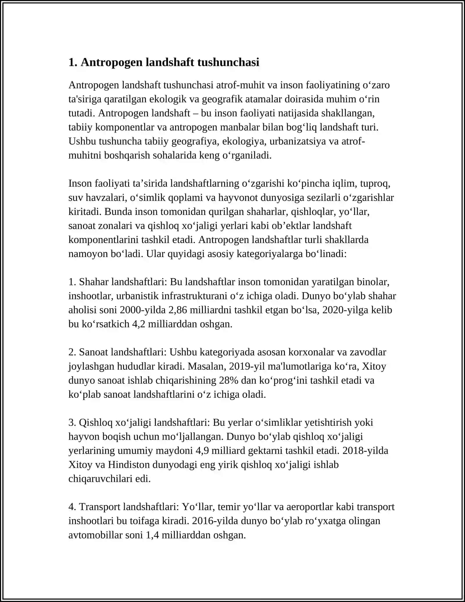 MARKAZIY OSIYONING ANTROPOGEN LANDSHAFTI REFERAT 3