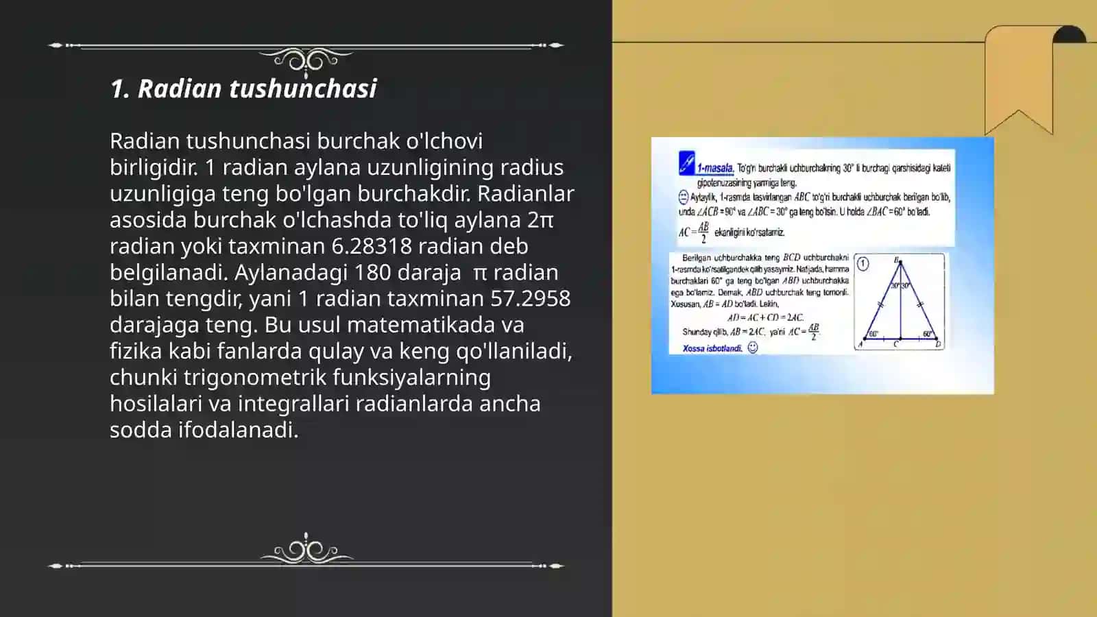 Burchakning radian o’lchovi 3